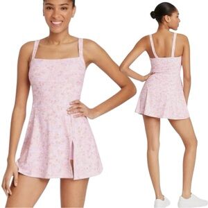 JoyLab Pink Purple Floral Athletic Stretch Built-In Shorts Skirt Mini Dress M